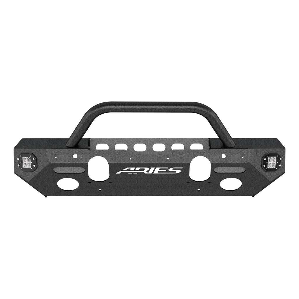 Black Aluminum Front Bumper with LED Lights and Winch Mount C84056