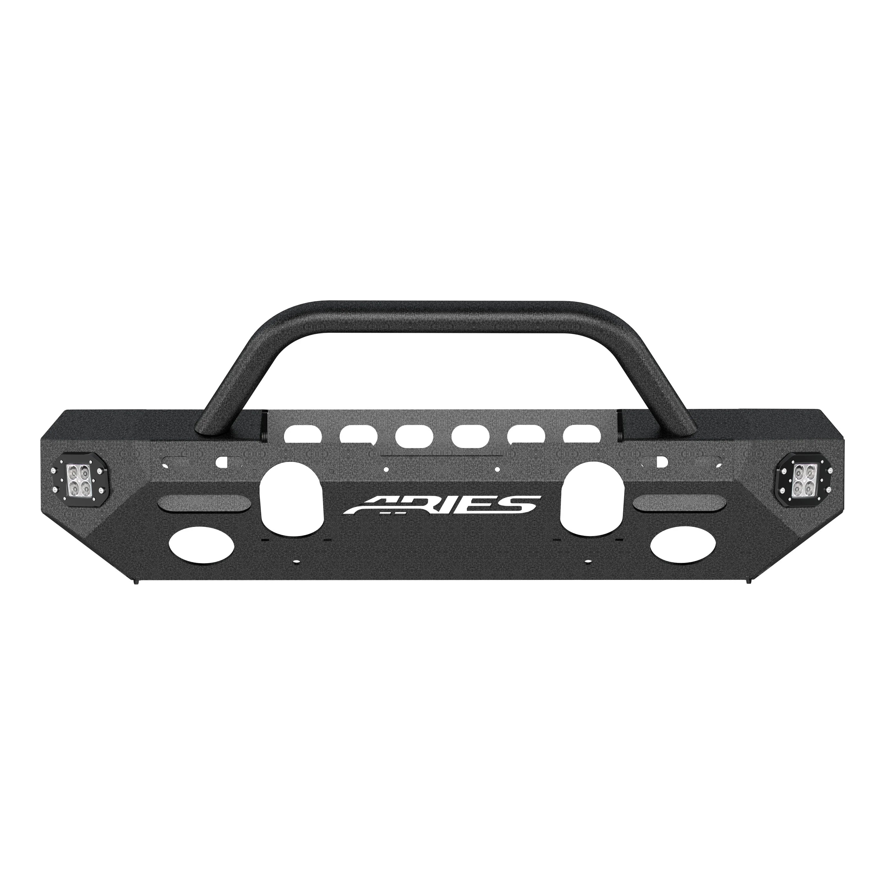 Black Aluminum Front Bumper with LED Lights and Winch Mount C84056