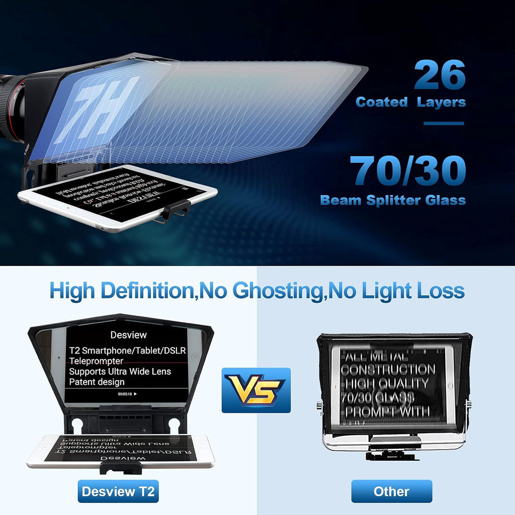 Desview T2 Protable Teleprompter 70/30 Beam Splitter Glass with APP Remote Control Pack of 2 B24763