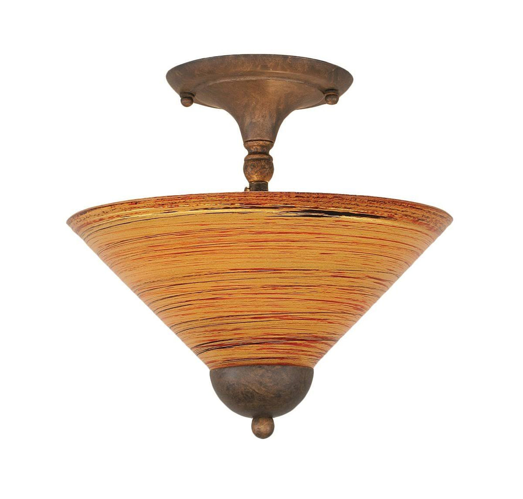 Two Light Semi-Flush Mount Bronze Finish with Saturn Glass K530465