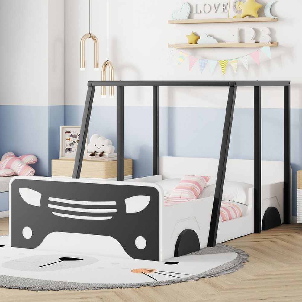 Twin Size Solid Wood Car Bed Frame with Wheels and Door B245469