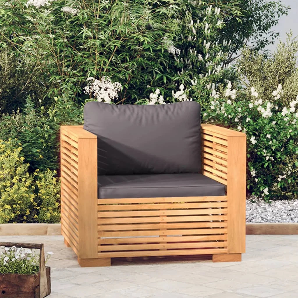 Solid Wood Teak Patio Sofa Chair with Dark Gray Cushions W15912