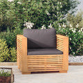 Solid Wood Teak Patio Sofa Chair with Dark Gray Cushions W15912