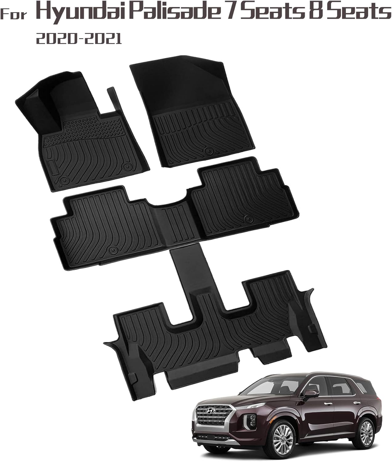 Heavy Duty Black Trunk Floor Mats for Hyundai Palisade 2020-2021 N60742