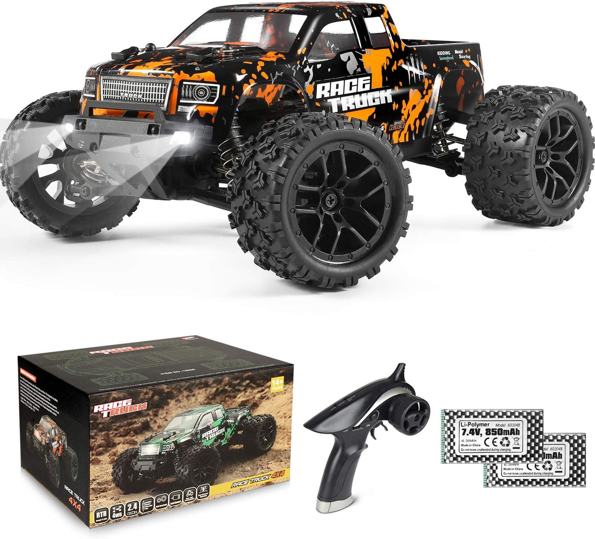 1:18 Scale 4X4 RC Monster Truck with 2 Batteries W175860