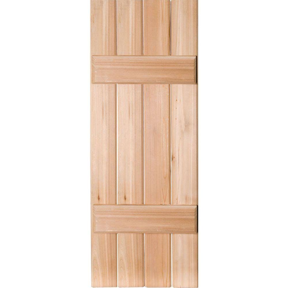 15 in. x 45 in. Real Wood Western Red Cedar Board and Batten Shutters Pair Unfinished L5926