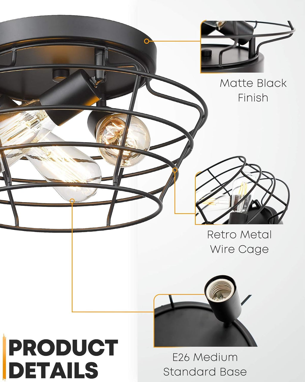 Vintage Black Metal Cage Ceiling Light Fixture O37570