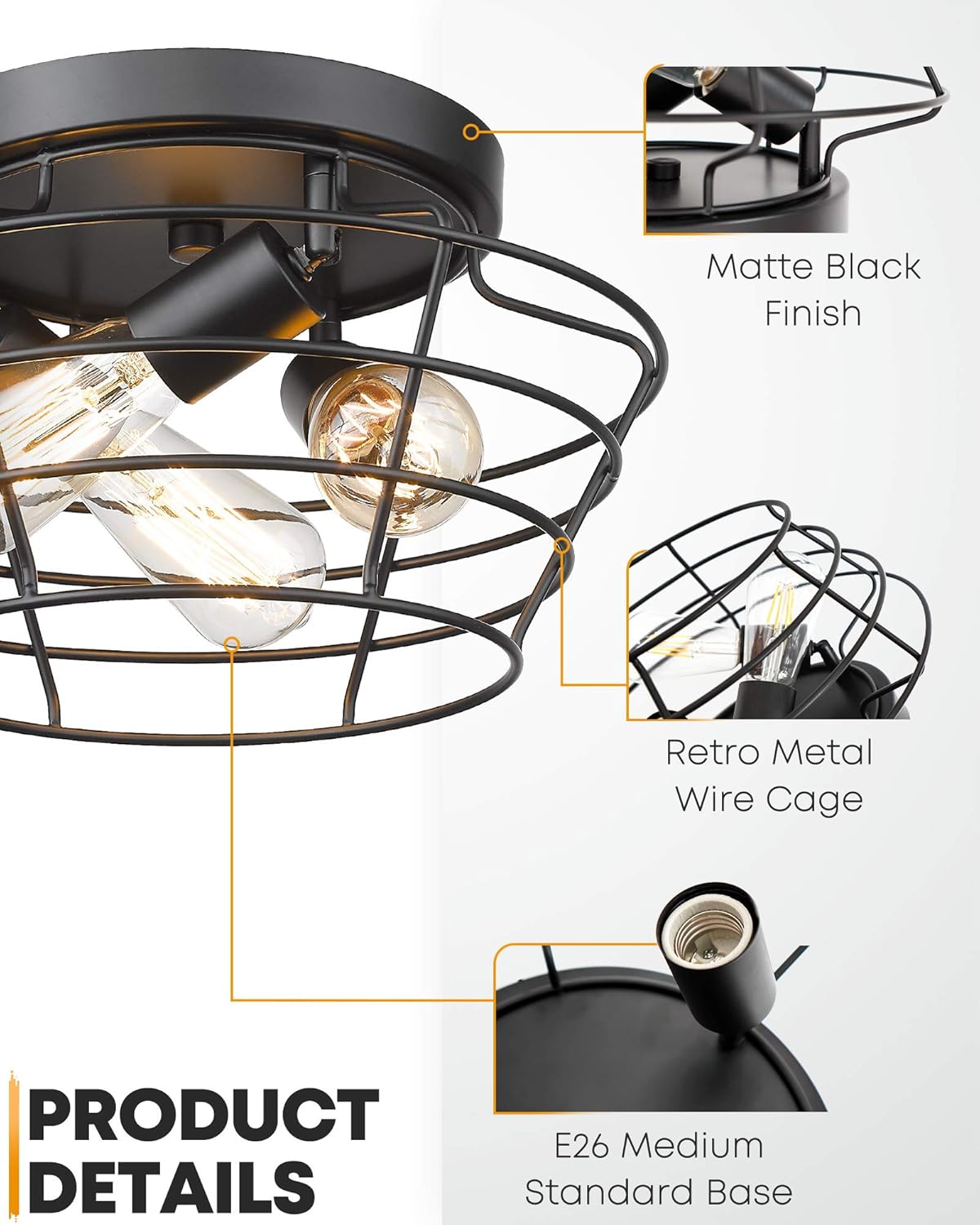 Vintage Black Metal Cage Ceiling Light Fixture O37570