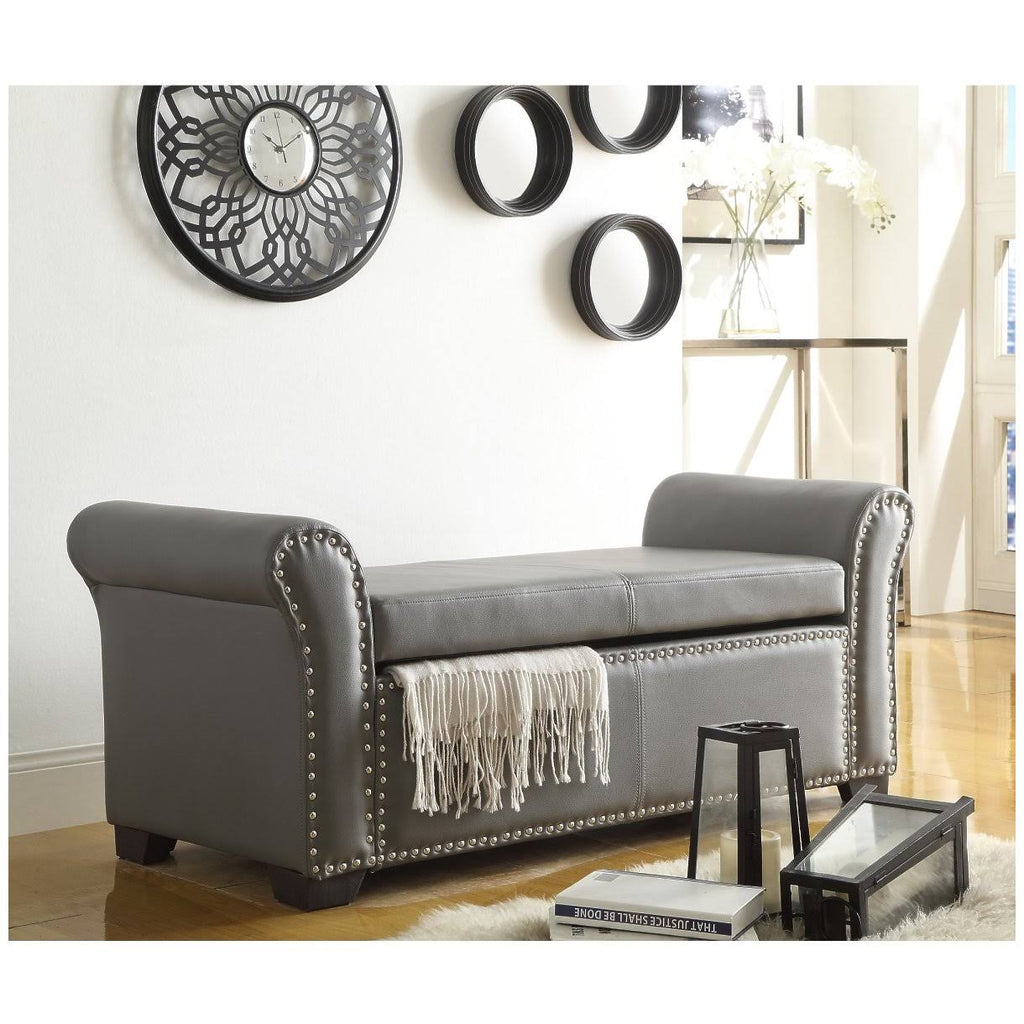 Grey PU Leather Storage Ottoman Bench F82449
