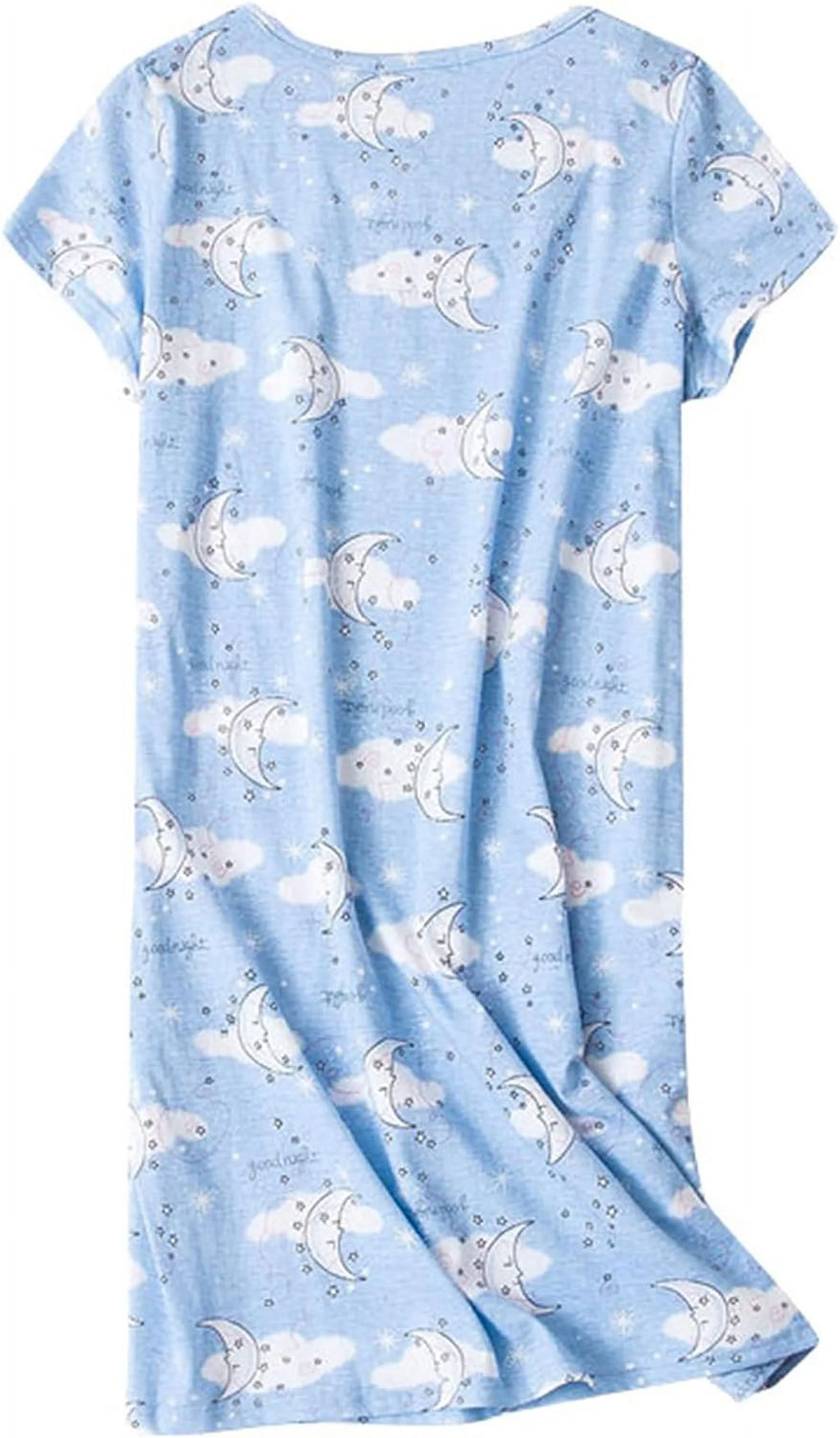 Women's Cotton Sleepshirt Short Sleeve Nightgown Blue Moon 2XL D1963