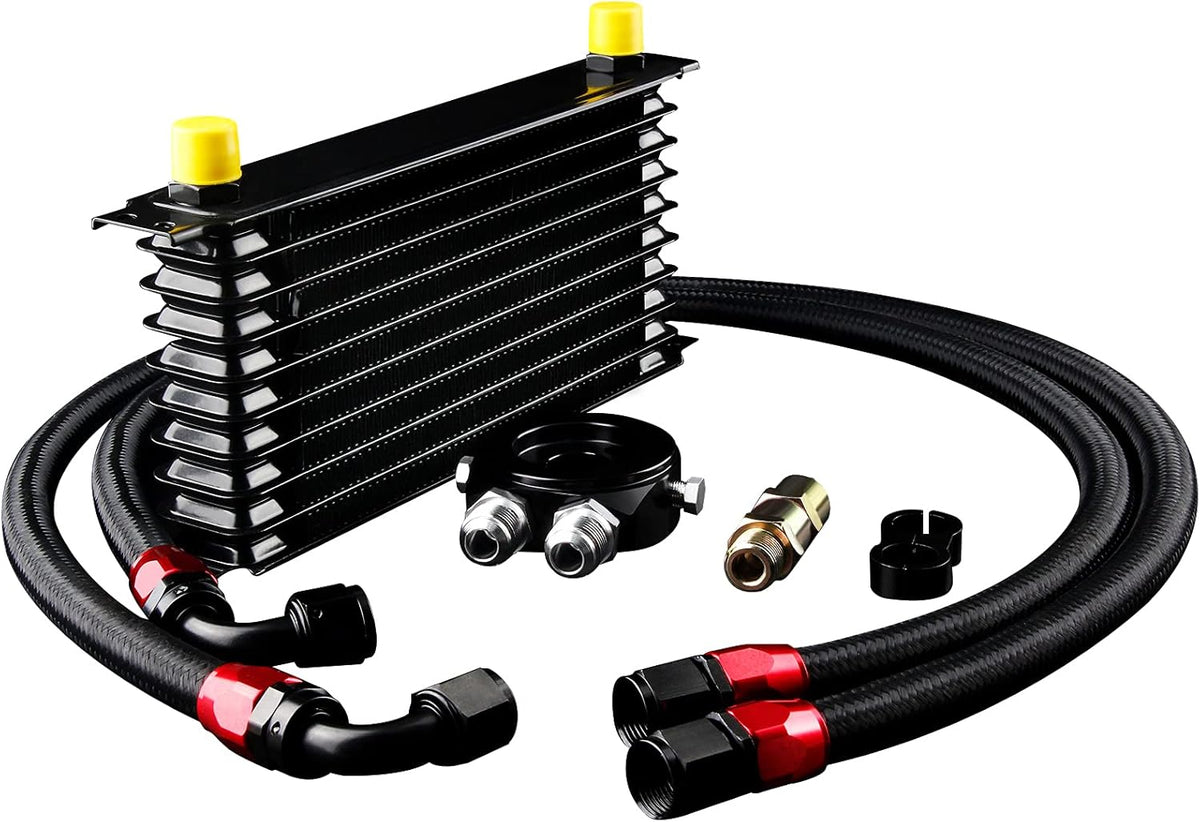 10 Row AN10 Oil Cooler Kit Universal Aluminium Alloy Black X40822