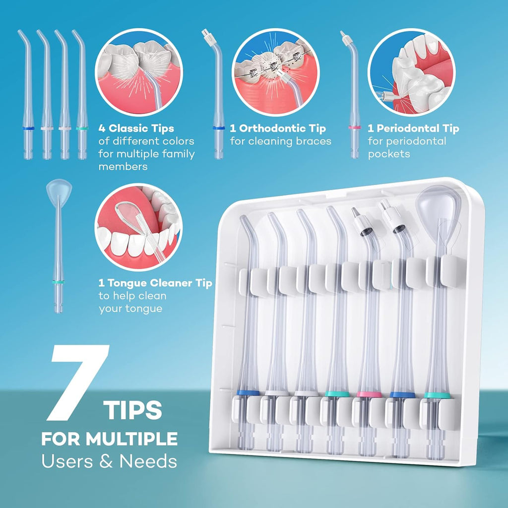 Water Flosser 600ML Oral Irrigator with 3 Flossing Modes, 10 Settings, 7 Tips, Pack of 2 U957820