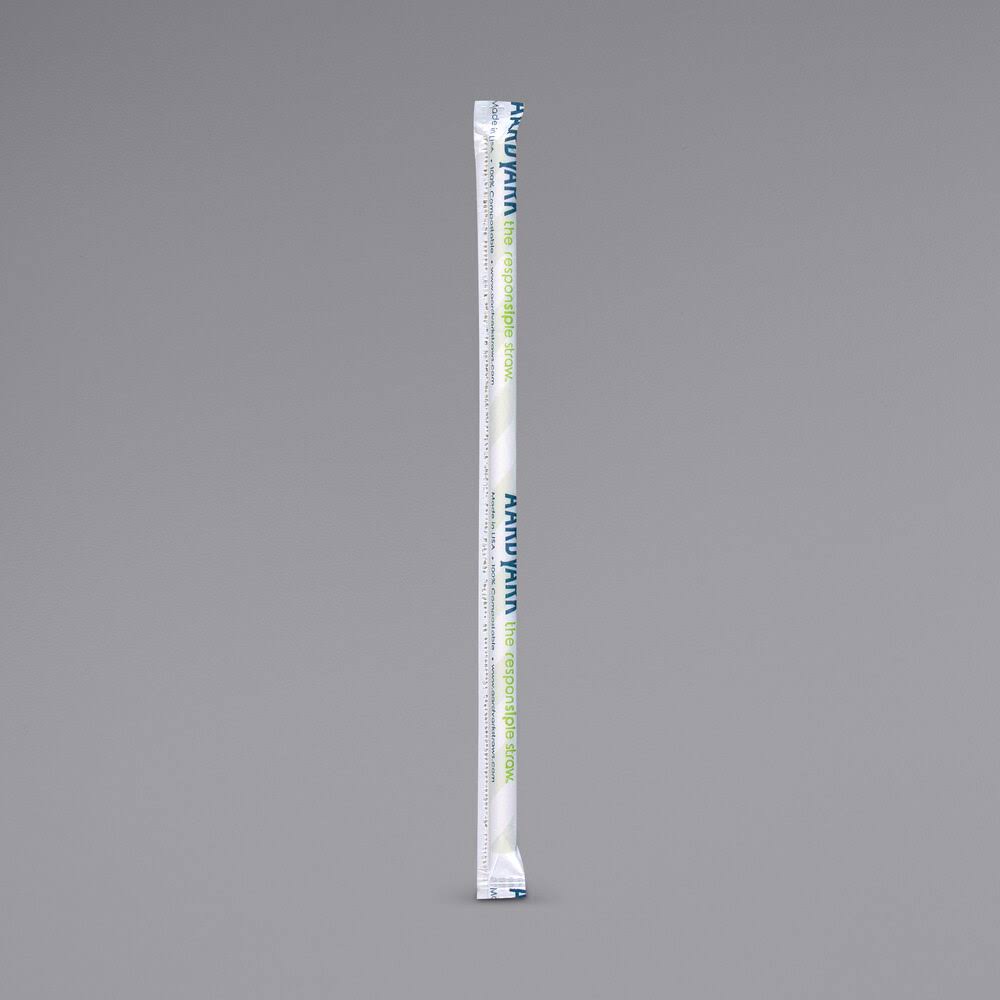 7 3/4x22 Jumbo Green White Striped Paper Straw - 3200/Case R32453