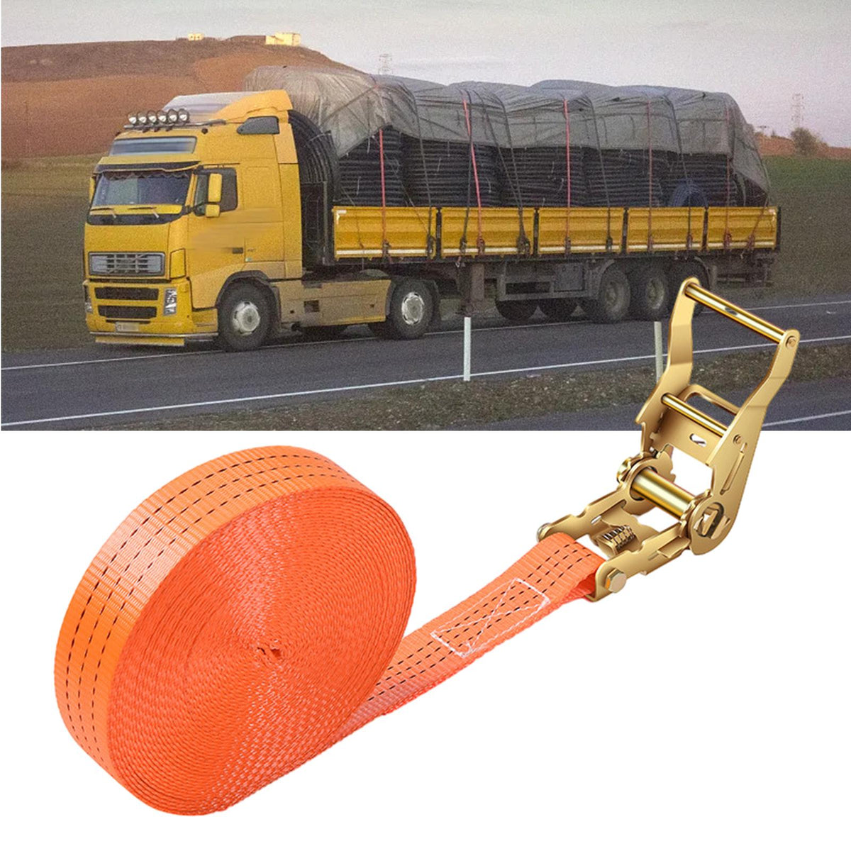 Orange 4cm Multipurpose Cargo Ratchet Straps, 8 Meters E886