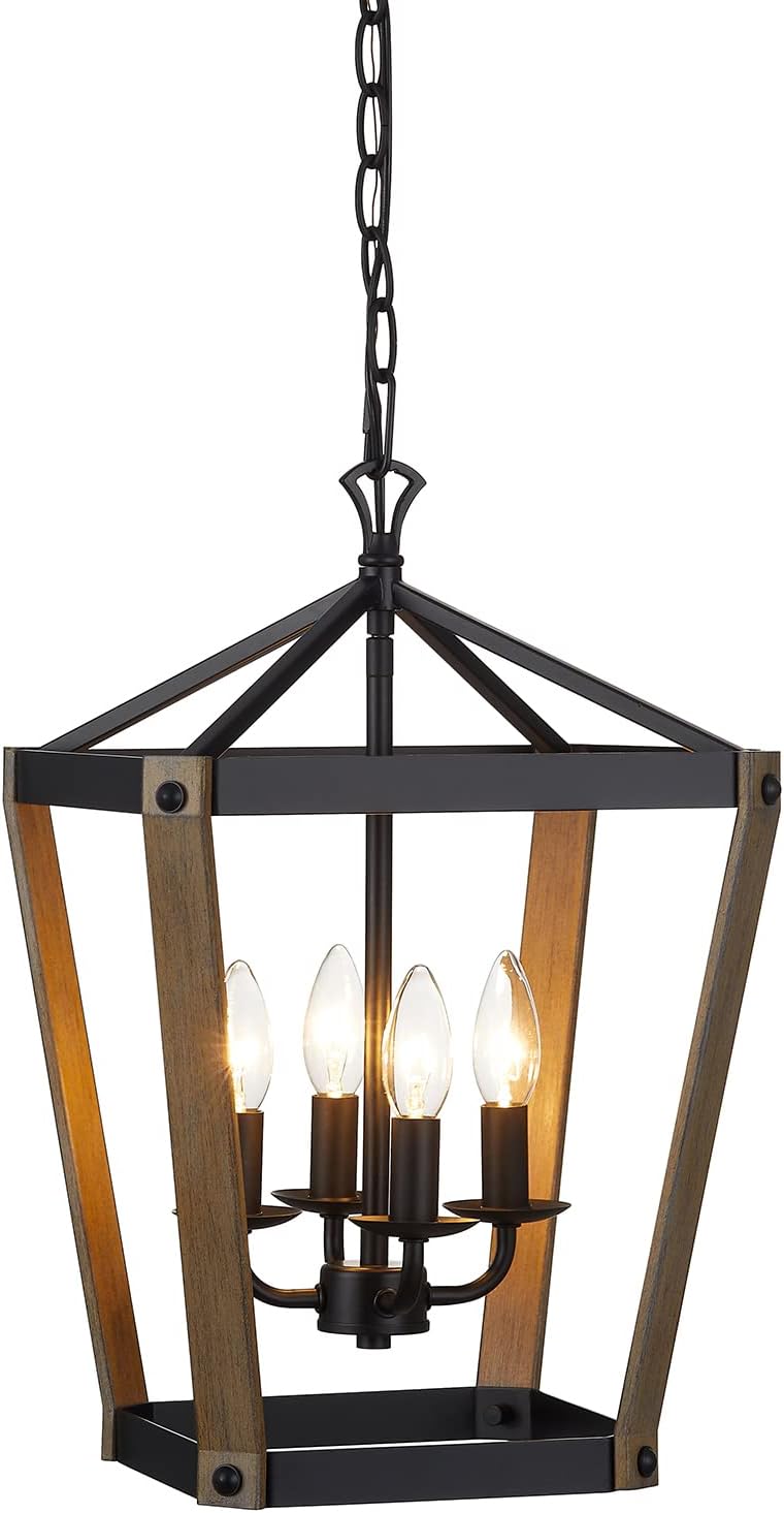 4 Light Square Cage Wood Chandelier K93799