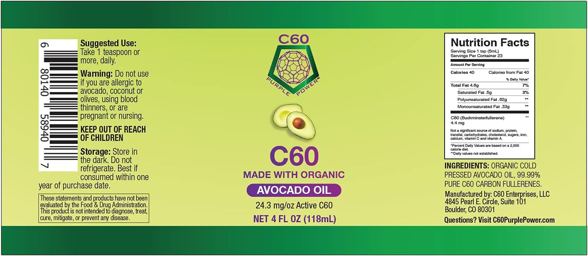 Organic Cold-Pressed Avocado Oil with C60 B293015
