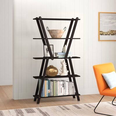 63.7 H x 35.43 W Solid Wood Etagere Bookcase Dark Espresso F28333