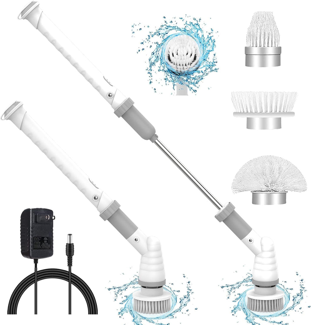 Electric Cleaning Brush with Long Handle, Cordless, 3 Brush Heads, Pack of 2 W566759