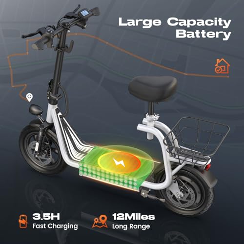 Electric Scooter with Seat, LED Display, 12" Tires, Foldable R9768