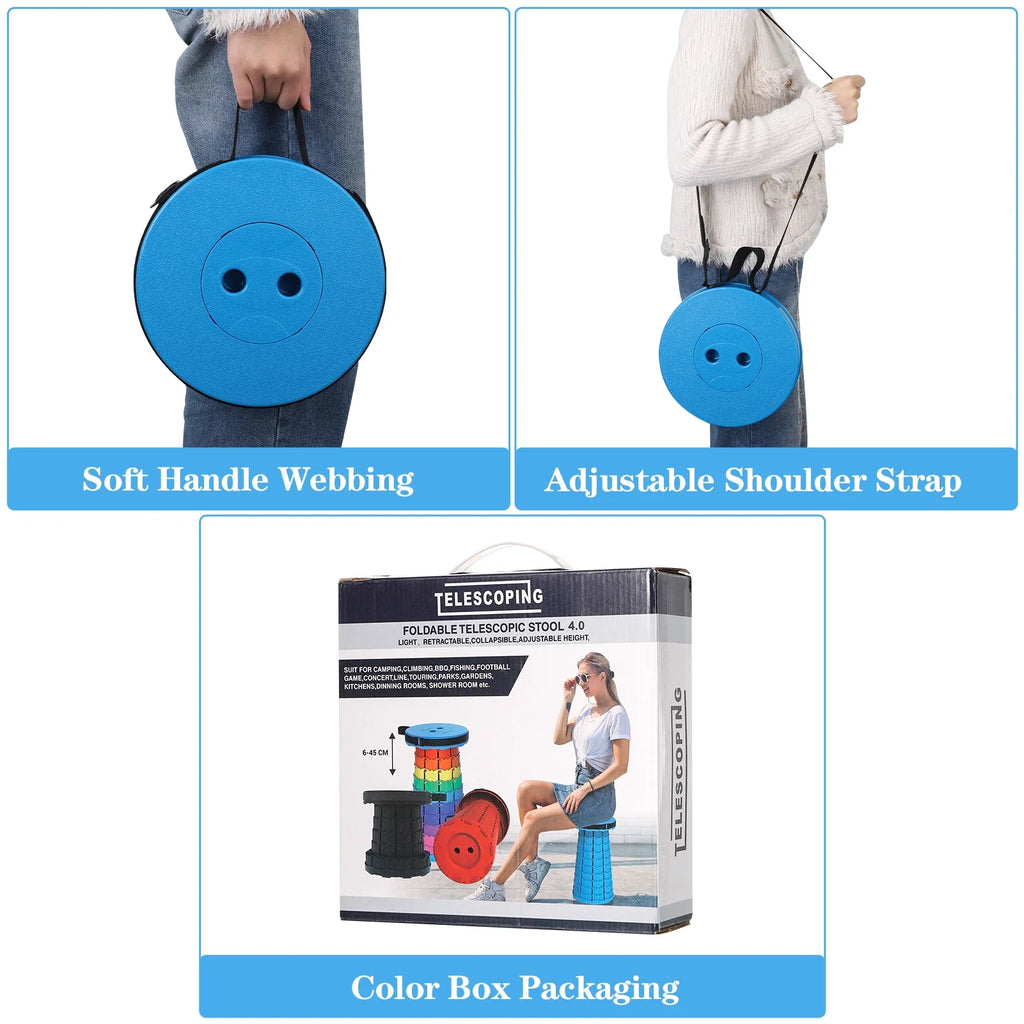 2PCS Portable Telescopic Stool, Collapsible Folding Stool, Lightweight, Max Load 600 lbs (Black Blue) E9332