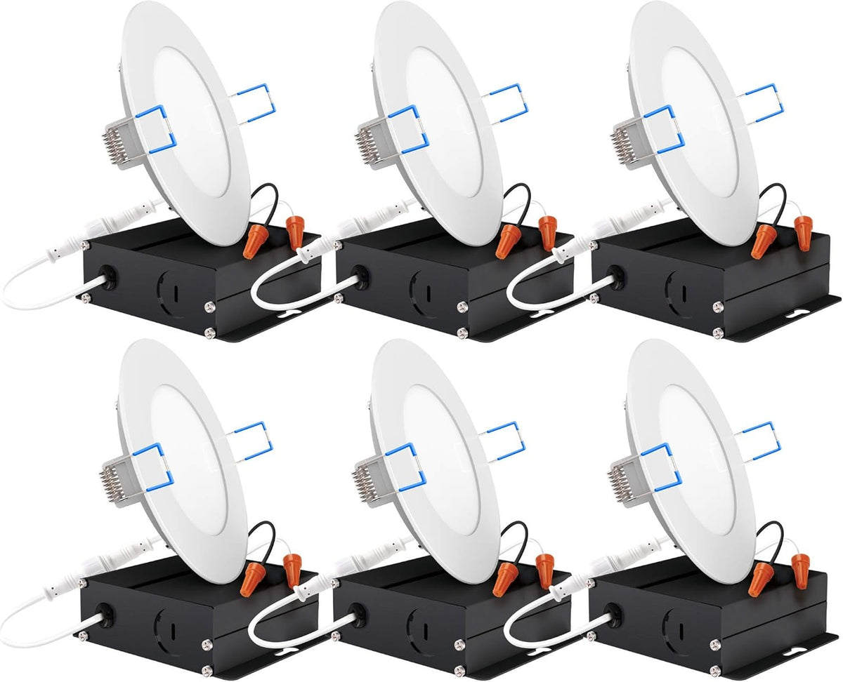 6 Pack 6 Inch Ultra Thin LED Recessed Ceiling Lights, 3000K Warm White, Dimmable 14W C13310