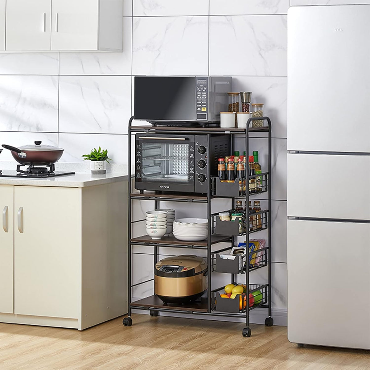 3-Tire Kitchen Standing Bakers Rack with Storage Basket C38412