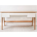White Executive Office Desk with Light Oak Legs T8700