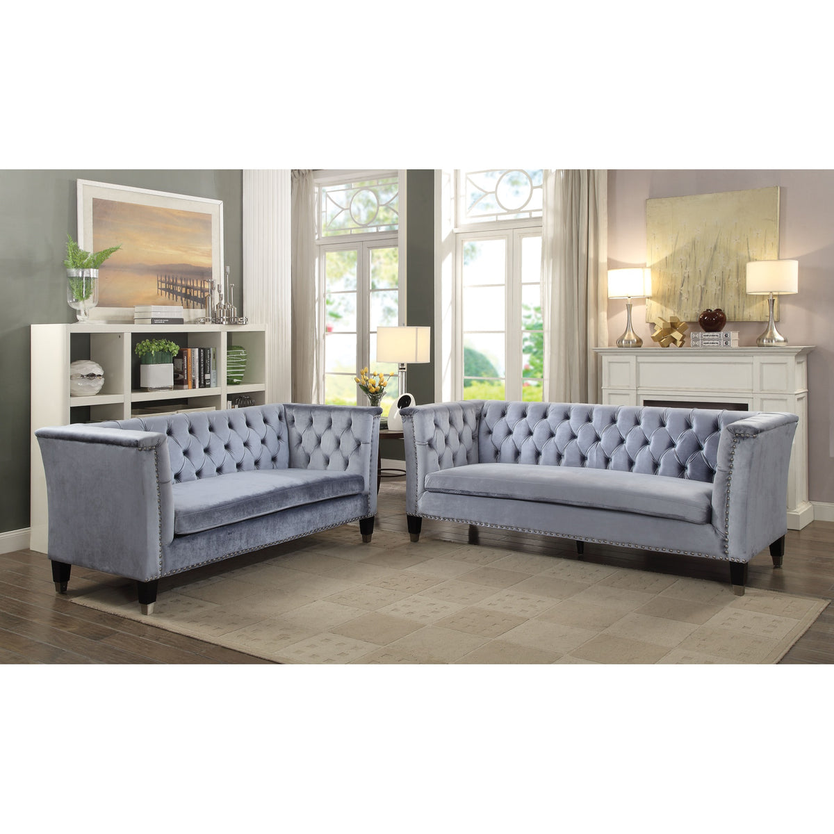 Blue-Gray Velvet Sofa C40122