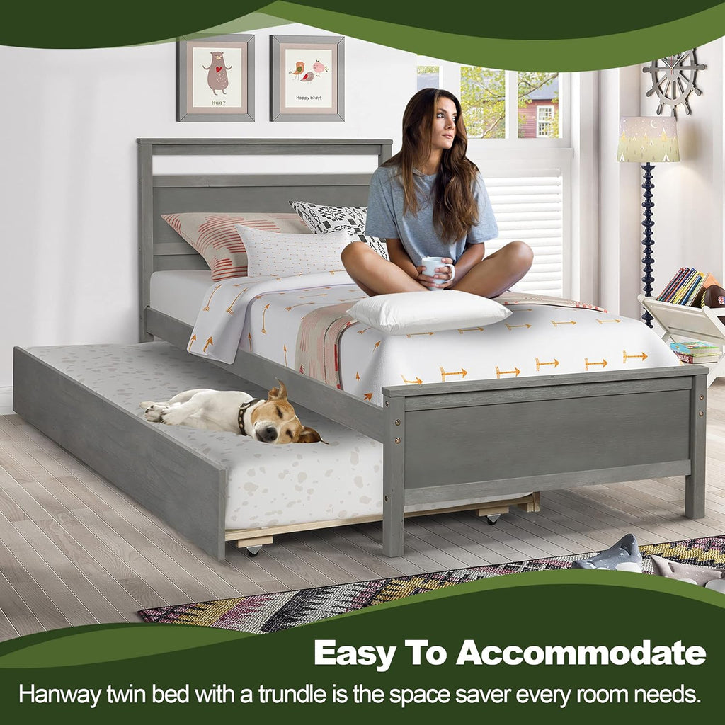 Trundle Bed Frame Twin Size Pine Wood B763