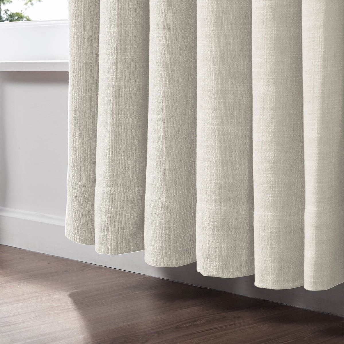 Ivory White Faux Linen Blackout Pinch Pleated Curtain, 1 Panel, 52"x84" K86378