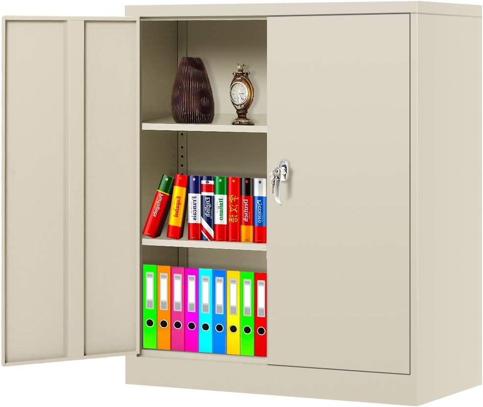 Metal Storage Cabinet Locking Steel Storage Cabinet 42” with Lock and Doors, Adjustable Shelves P76291
