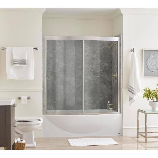32 in. x 60 in. 4-Piece Glue-Up Alcove Bath Wall in Gray Concrete T190