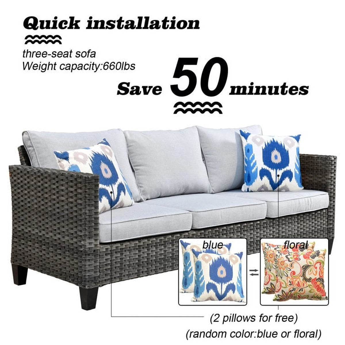 9 Piece Gray Wicker Patio Conversation Chair Set with Cushions O214740
