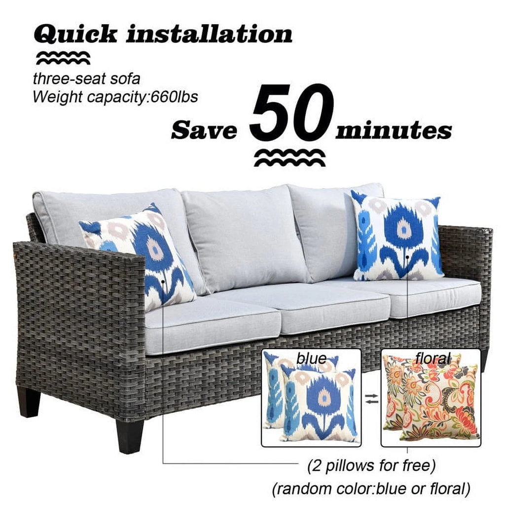 9 Piece Gray Wicker Patio Conversation Chair Set with Cushions A696