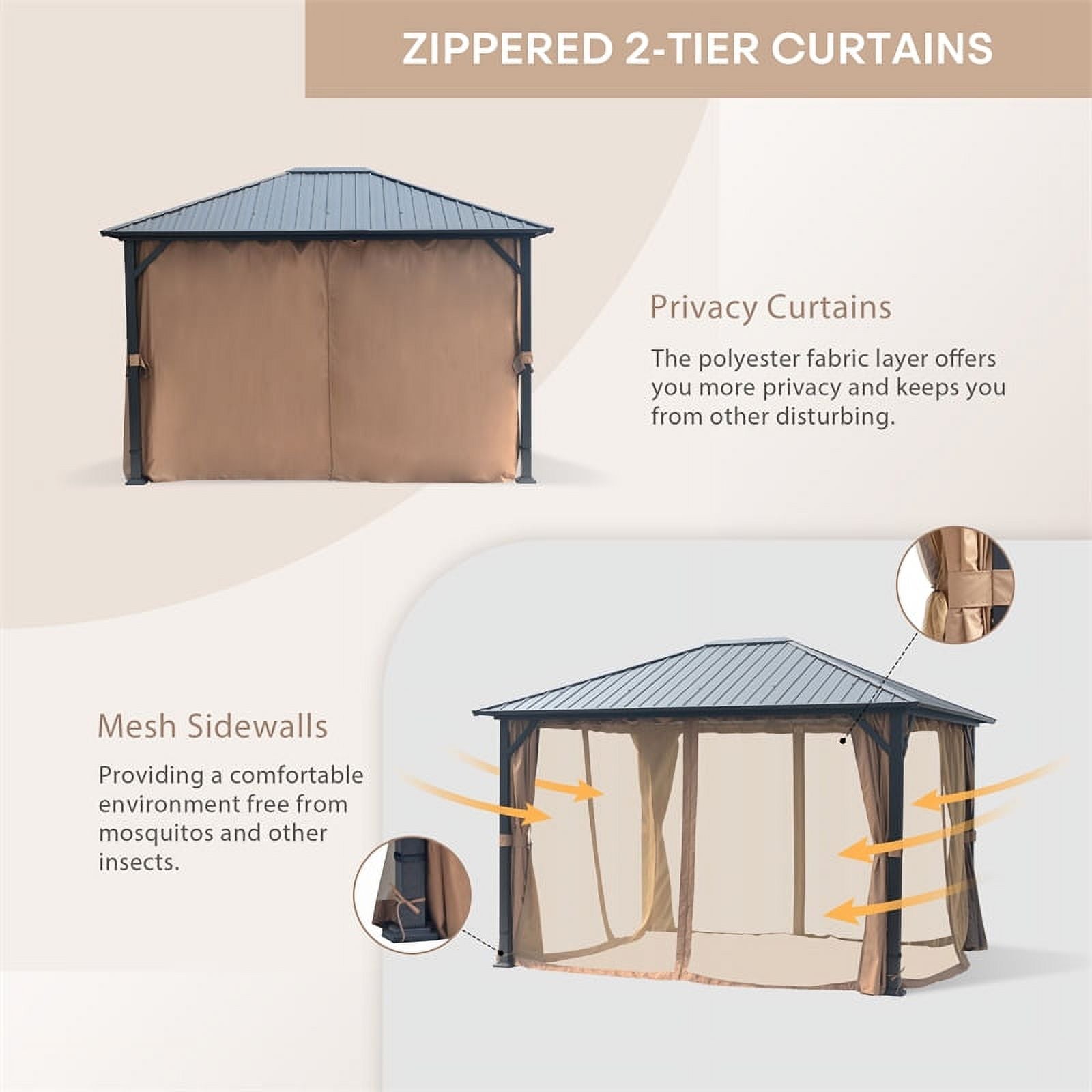 10x12 Hardtop Metal Canopy Gazebo with Netting G997955