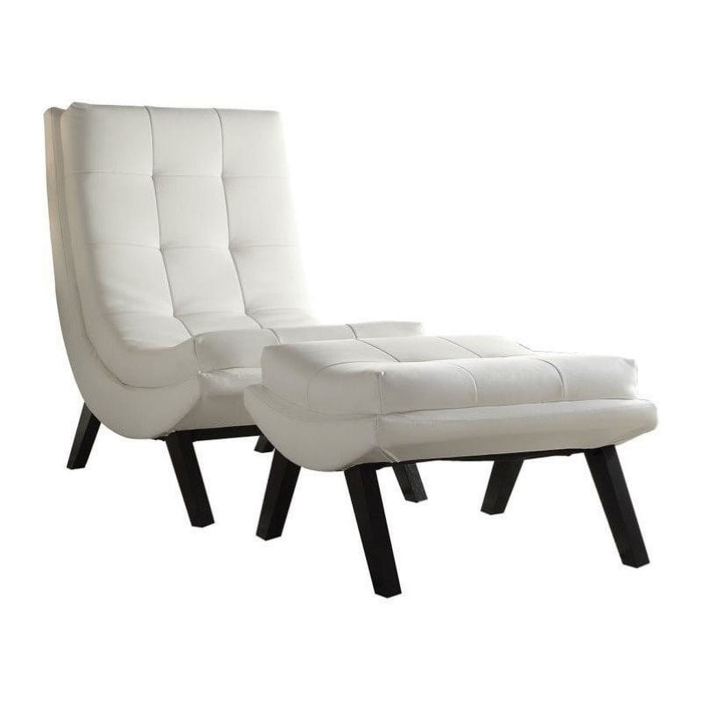 White Faux Leather Lounge Chair and Ottoman Set M903