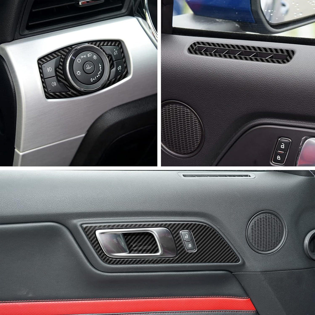 Carbon Fiber Texture Vinyl Wrap Center Console Dashboard Cover for Mustang 48PCS Black Z2791