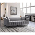 Silver Velvet Sofa with Gold Tip Wood Legs Y66717
