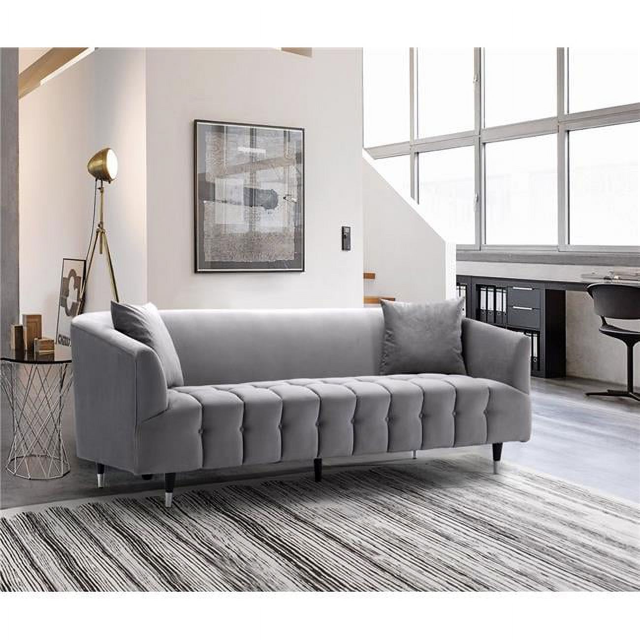Silver Velvet Sofa with Gold Tip Wood Legs Y66717