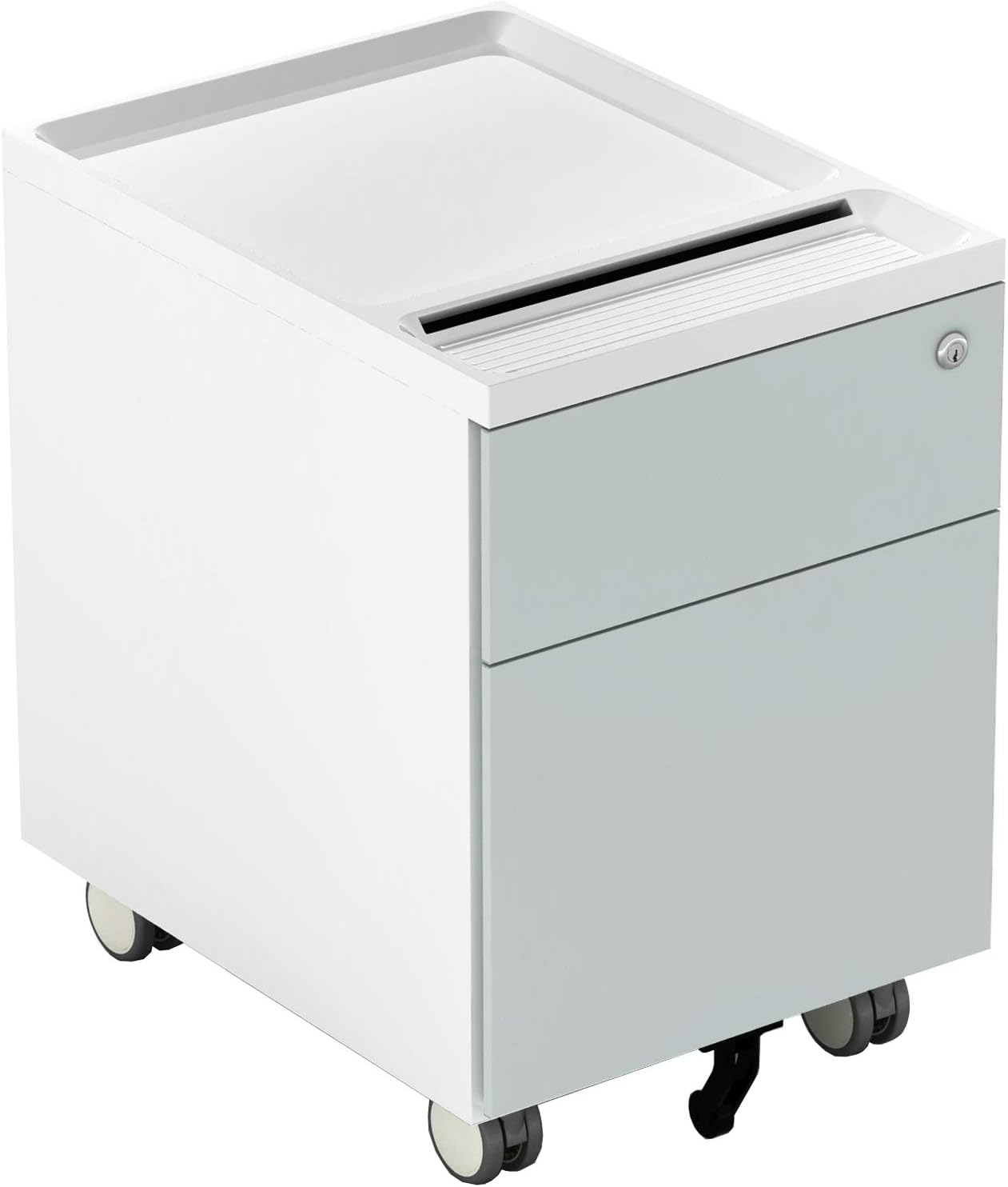 2 Drawer Metal Vertical File Cabinet with Lock and Casters I18869