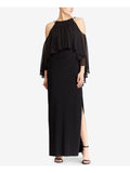 Black Ruffled Pleated Maxi Dress F994713