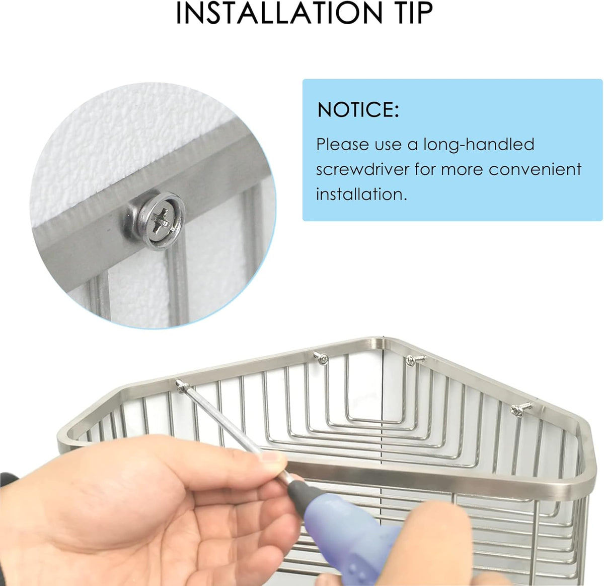 Brushed Nickel SUS304 Stainless Steel Corner Shower Caddy Basket L503