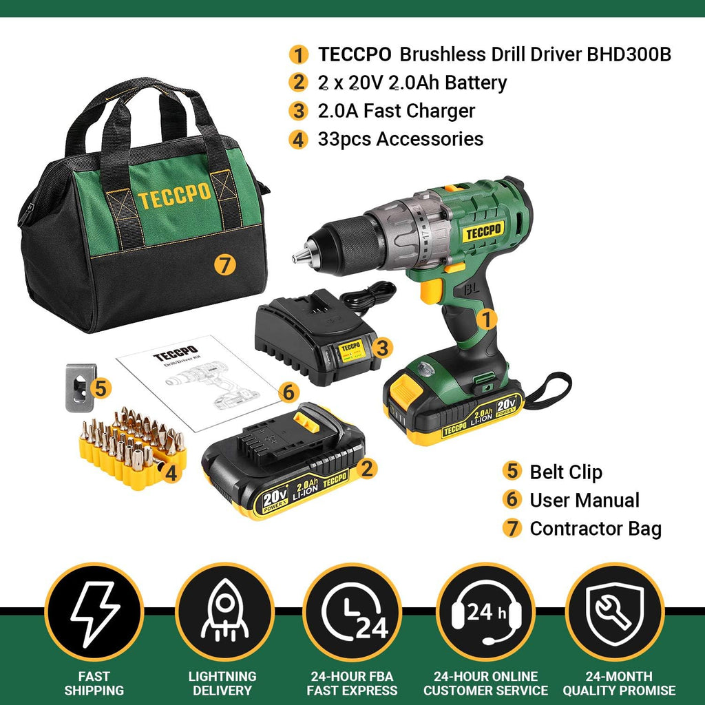 20V Brushless Cordless Drill Driver Kit with 2x 2.0Ah Batteries and Case I980