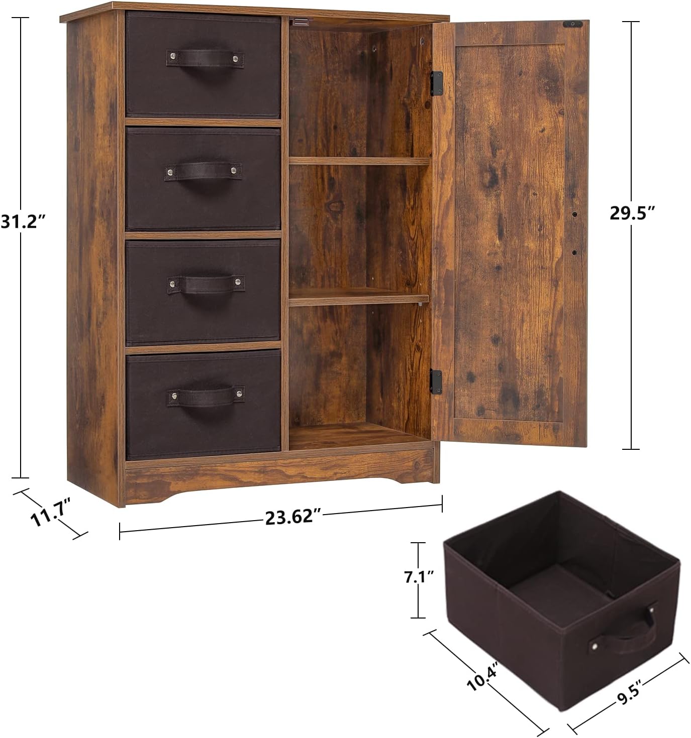 Rustic Brown Storage Cabinet with 4 Removable Drawers and 1 Door X381574