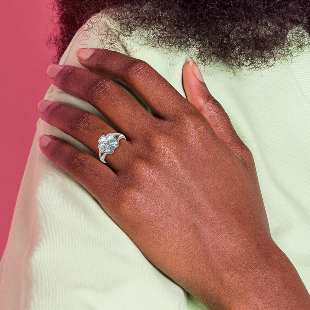 Rhodium Aquamarine Diamond Ring V175312