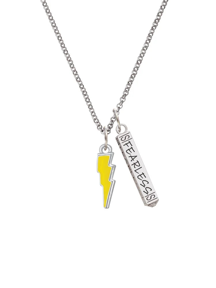 Silvertone Yellow Lightning Bolt Bar Charm Necklace, 23" X5867