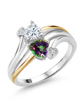 925 Silver 10K Yellow Gold 2 Heart Promise Ring with Lab Grown Diamond and Moissanite O9270