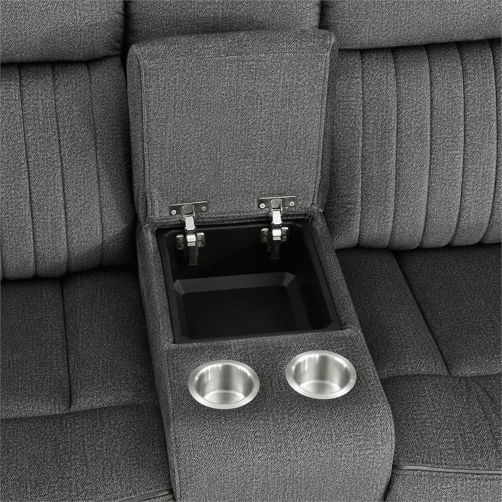 Charcoal Microfiber Power Double Reclining Loveseat C15637