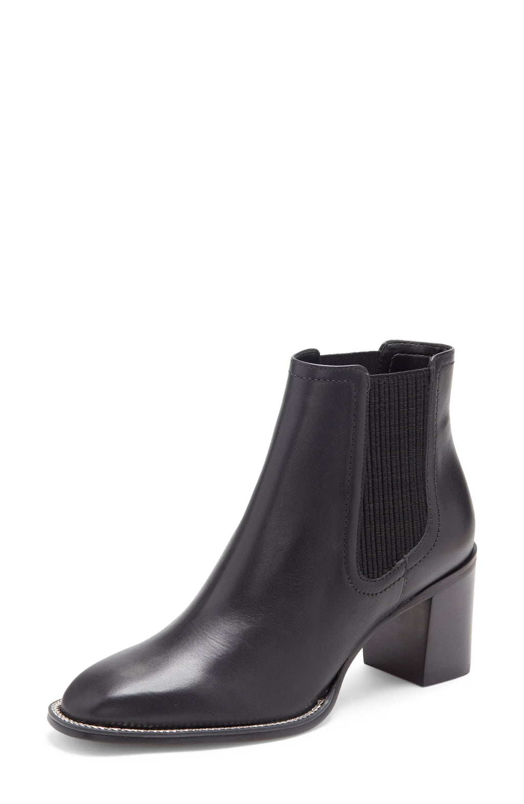 Black Leather Block Heel Almond Toe Chelsea Boots C571371