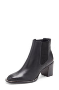 Black Leather Block Heel Almond Toe Chelsea Boots C571371